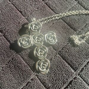 Elegant Silver Rose Cross Necklace Park Lane Design